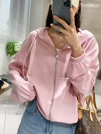 连帽薄卫衣女2023春夏防晒上衣宽松美式休闲百搭长袖拉链开衫外套商品大图