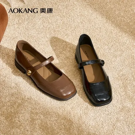 奥康女鞋 春新款复古小香风一字带单鞋时尚气质玛丽珍鞋商品大图
