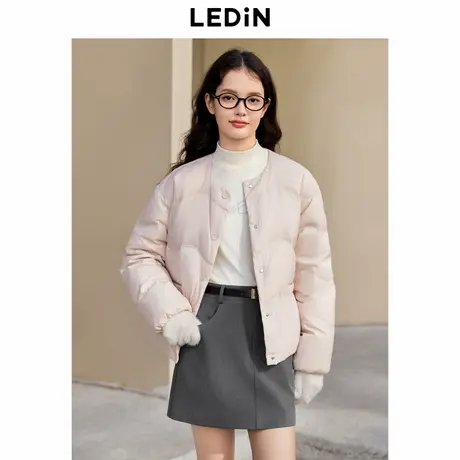 乐町无领宽松羽绒服女2024年冬季新款短款简约好穿圆领羽绒外套商品大图