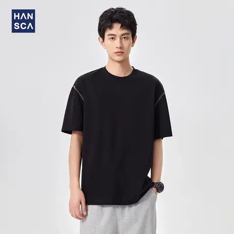 hansca 桑蚕丝短袖t恤男款2025夏季纯色冰感上衣透气速干半袖体恤商品大图