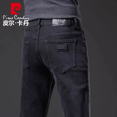 皮尔卡丹黑色牛仔裤男士2025夏季款修身弹力商务休闲宽松直筒长裤图片