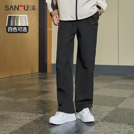 三福2023冬男士户外运动风休闲裤 口袋按扣宽松直筒长裤476171图片