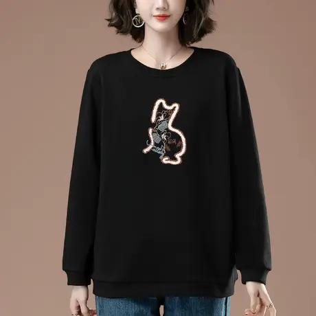 卫衣女秋季新款加肥加大码女装宽松中年妈妈纯棉洋气百搭圆领上衣商品大图