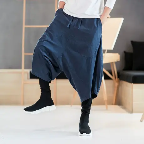 秋冬加厚嘻哈男7分中短裤哈伦裤胖子宽松阔腿尼泊尔灯笼裤七分裤图片