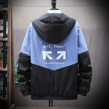 外套男韩版春秋季新款工装上衣潮流休闲帅气百搭宽松连帽男士夹克商品大图