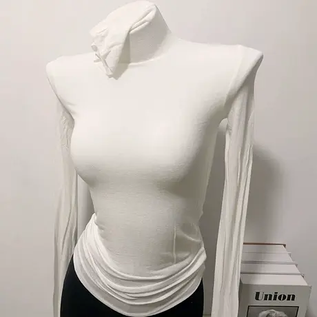 白色高领打底衫女内搭2022年秋冬新款堆堆领粉色修身长袖紧身上衣图片
