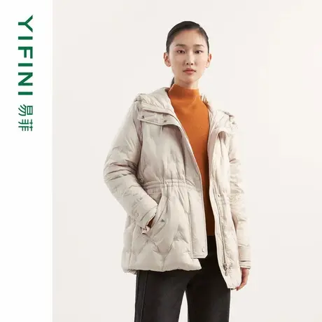 [专柜同款]Yifini/易菲白鹅绒系带收腰连帽中长款羽绒服女冬新商品大图