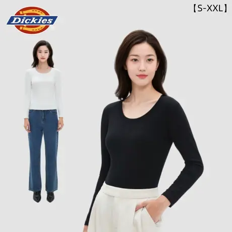 Dickies长袖t恤女款2025新款秋季薄款上衣女士内搭黑色百搭打底衫商品大图