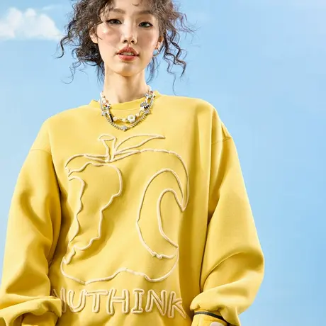 Nuthink美式苹果字母圆领卫衣复古潮牌宽松情侣男女2025秋季新款商品大图