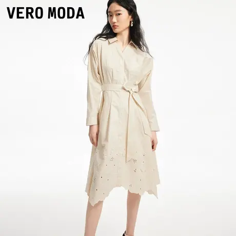 Vero Moda奥莱连衣裙早秋新款纯色优雅气质绣花棉质镂空收腰裙子图片