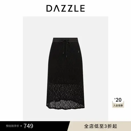 DAZZLE 地素奥莱裙夏季黑色棉混纺蕾丝半裙长裙图片