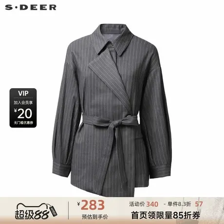 sdeer圣迪奥女装OL风翻领收腰撞色格纹短款外套S234Z2206商品大图