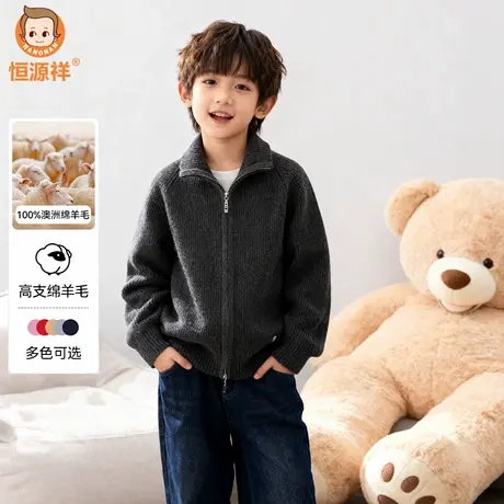 恒源祥儿童开衫绵羊毛衣男童中大童打底秋冬高领针织衫男2025新款图片