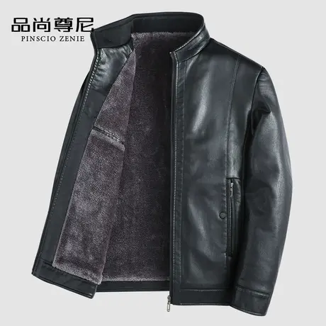 男士冬季外套加绒加厚宽松干练立领防风保暖皮衣夹克中老年爸爸装商品大图