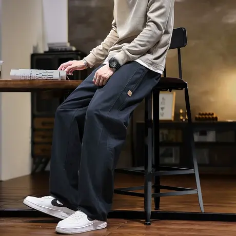 唐狮新款休闲长裤男士秋冬季潮流百搭黑色时尚裤子直筒宽松TD图片