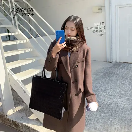 毛呢外套女中长款冬季加厚复古百搭韩版宽松高级感灰色呢子大衣潮商品大图