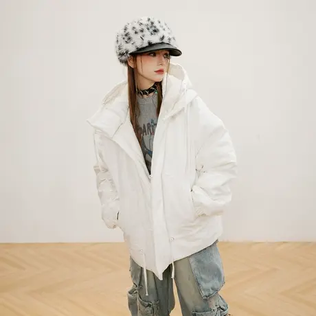 设计感复古连帽棉服女加厚冬天外套2023年新款潮牌高级感宽松棉衣商品大图