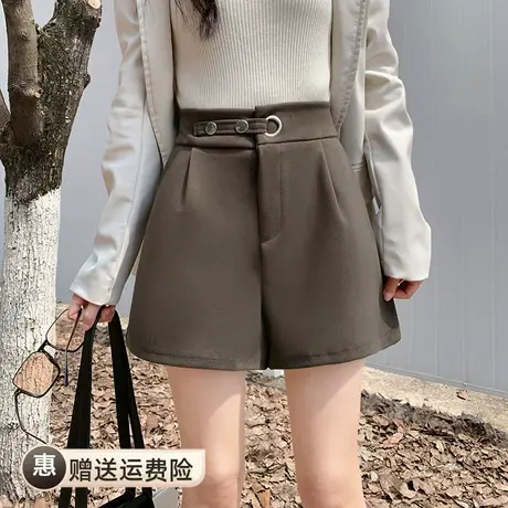2023秋冬新款设计感毛呢短裤女百搭显瘦阔腿呢子休闲靴裤子外穿商品大图
