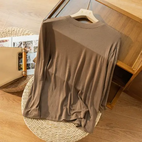 长袖T恤女春秋内搭软糯显瘦宽松全棉上衣女百搭长袖2022秋季新款商品大图