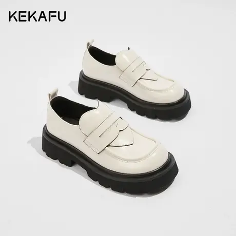 珂卡芙英伦风小皮鞋女春秋2023年新款一脚蹬厚底乐福鞋粗跟单鞋女商品大图