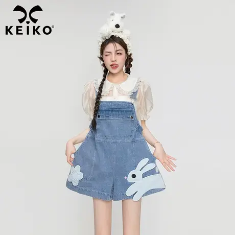 玉兔 宽松穿搭背带牛仔裤女显瘦2023夏季减龄神器连体阔腿短裤子商品大图