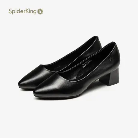 蜘蛛王官方旗舰店高跟鞋2022新款春季百搭黑色粗跟韩版真皮女鞋潮商品大图