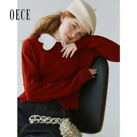 【双11新品】Oece极简风毛针织衫女2023秋冬季新款气质修身上衣商品大图