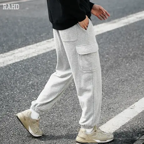 Radiohead运动卫裤麻灰色春季薄款毛圈休闲束脚长裤子男宽松口袋商品大图