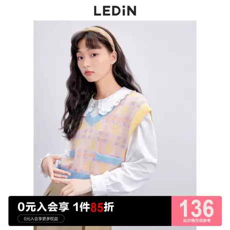 乐町趣味格纹针织背心女2023早春新款甜美内搭上衣少女叠穿马甲女图片