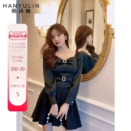 韩语琳衬衫套装女秋季年新款韩版黑色方领上衣半身裙两件套图片