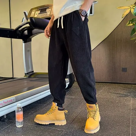 灯芯绒休闲裤男秋冬新款ins宽松束脚哈伦运动裤纯色潮牌百搭卫裤商品大图