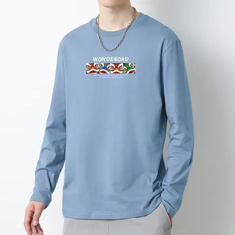 国潮t恤男长袖纯棉圆领上衣服宽松春秋款内搭打底衫秋衣全棉体恤商品大图