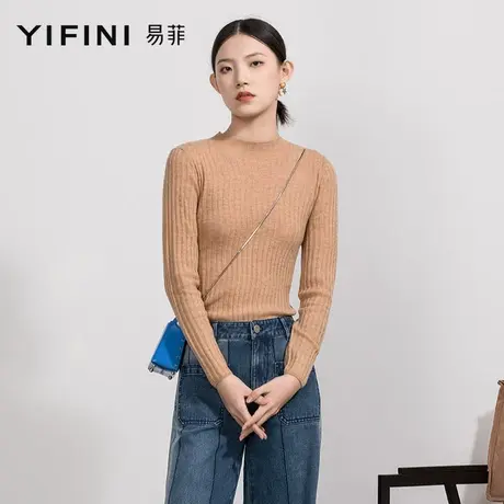 Yifini/易菲春秋新款女装长袖短款针织衫低圆领打底羊毛衫女图片