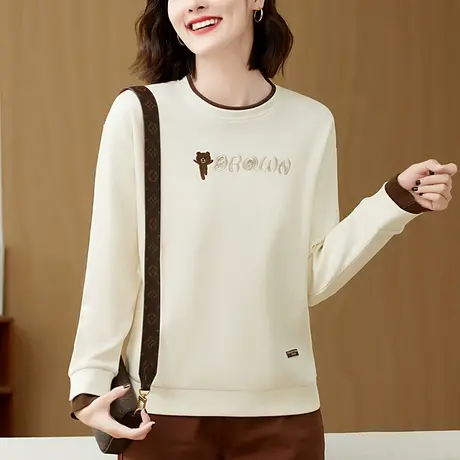 圆领卫衣女春秋2024新款洋气减龄中年妈妈上衣休闲百搭棉质长袖衫商品大图
