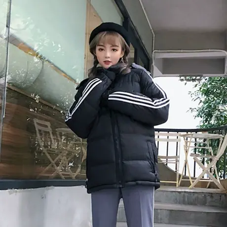 韩国ulzzang棉衣外套女宽松羽绒棉服原宿bf学生情侣三道杠面包服图片