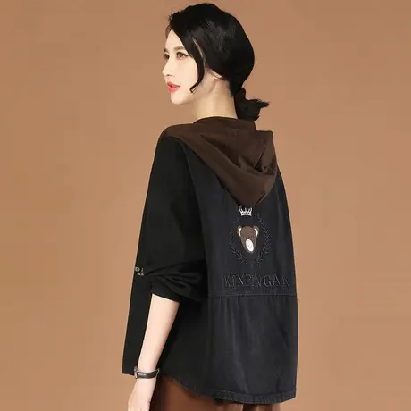 韩潮袭人小熊刺绣假两件连帽牛仔外套女2024春装新款显瘦棒球服图片