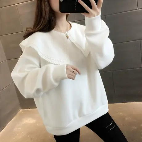 春季白色卫衣女士小个子娃娃领短外套春秋款2023新款减龄洋气上衣商品大图