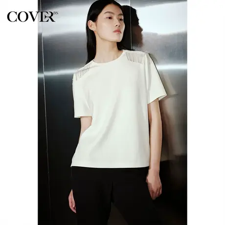 COVER夏季弹力空气棉流苏冰丝针织衫商品大图