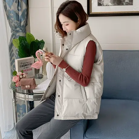 马甲女冬2023新款韩版宽松百搭时尚立领短款羽绒棉背心坎肩外套女商品大图