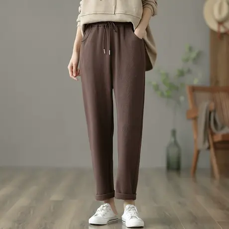 dza 高腰系绳宽松休闲裤子女士秋季长裤新款百搭直筒裤显瘦哈伦裤图片