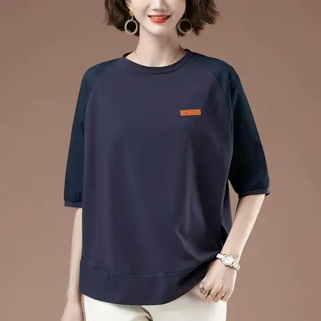 短袖t恤女夏季新款加肥加大码女装宽松中年胖妈妈百搭蝙蝠袖体恤商品大图