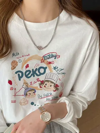 白色仿棉长袖t恤2023早秋新款欧货女装冬季加绒内搭打底衫上衣服商品大图