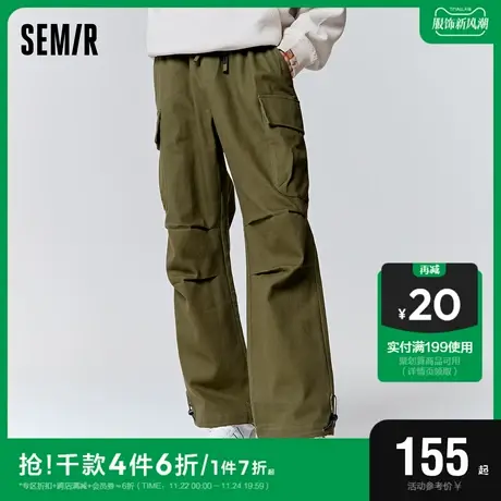 森马休闲裤男2023冬季新款经典工装磨毛加厚温暖时尚宽松直筒长裤图片