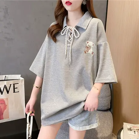设计感小众短袖t恤女夏季韩版宽松大码中长款ins翻领polo衫上衣潮图片