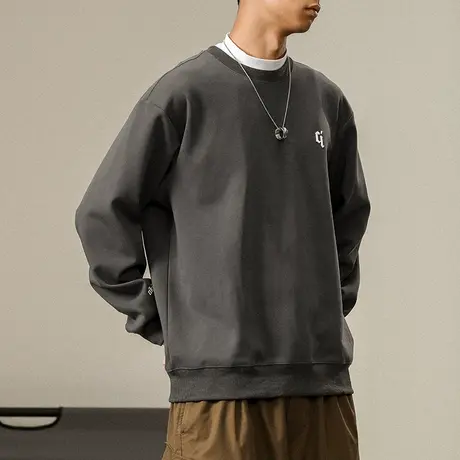 时尚潮流秋季男装卫衣简约宽松圆领卫衣宽松百搭青少年潮流卫衣图片