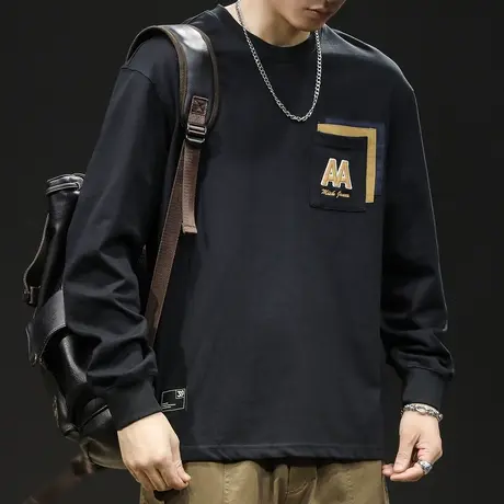 纯棉长袖t恤男潮牌大码春季2024新款男士卫衣黑色内搭打底春秋款商品大图