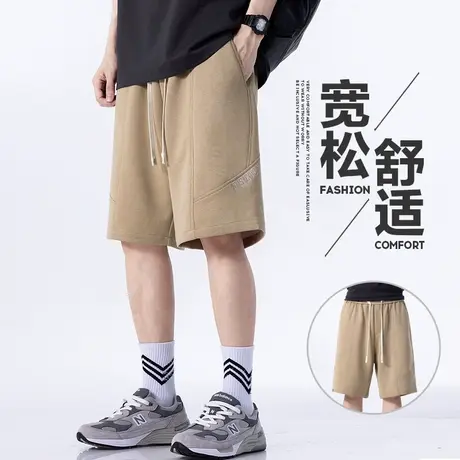 卡其色针织运动休闲短裤男士美式夏季薄款五分中裤子宽松潮牌夏款商品大图