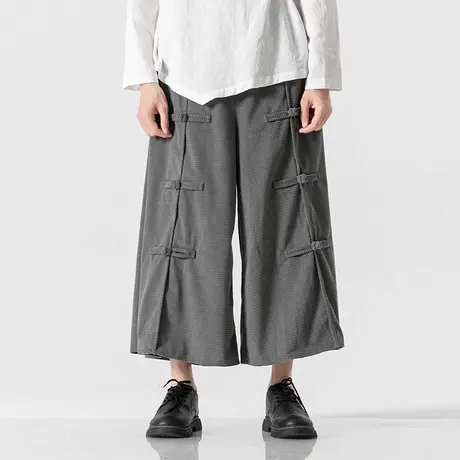 2023男休闲裤中国风加肥加大码宽松灯芯绒复古盘扣宽松九分灯笼裤图片