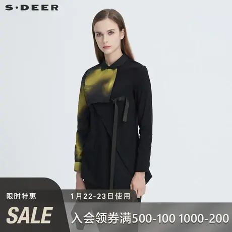 sdeer圣迪奥冬季女装翻领斜襟渐变色晕染不规则长袖衬衫S20480519图片