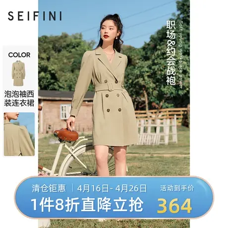 诗凡黎连衣裙春秋新品泡泡袖西装式中长款通勤裙子女7D1290411🌂图片